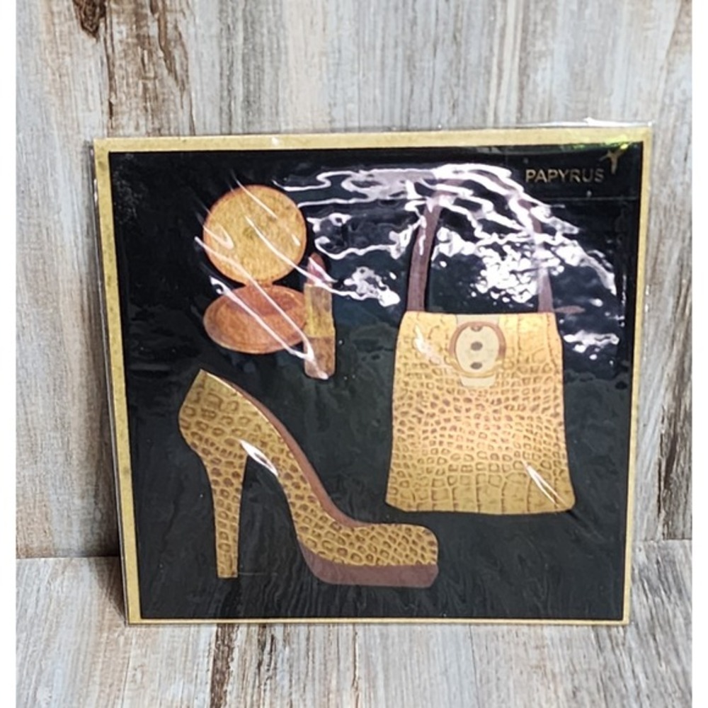 Papyrus Christopher Vine Gold‎ Alligator Print Fashion Purse Heels Birthday Card